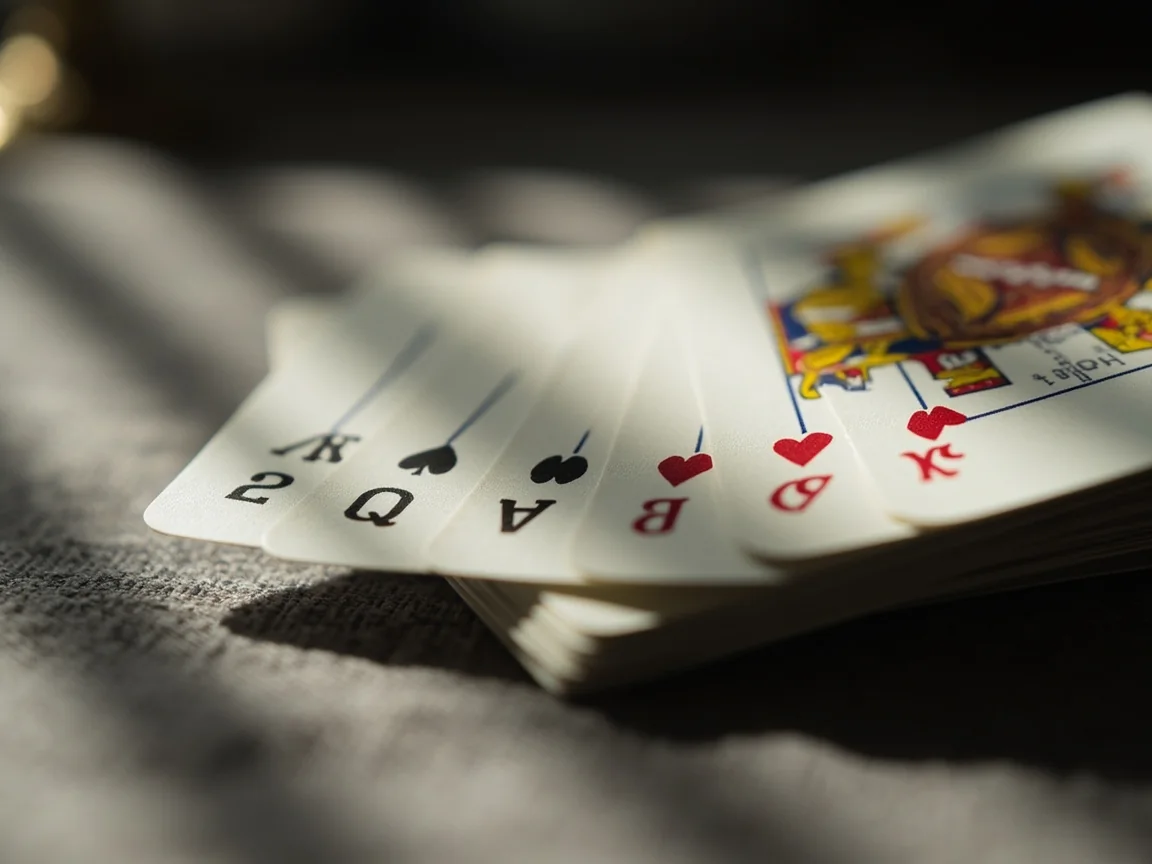 Adult hand placing a final card on a rummy discard pile on green felt