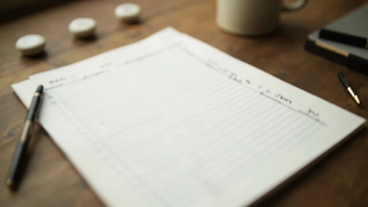 Printed rummy rule sheets and pen on a wooden desk with strategy notes on a laptop